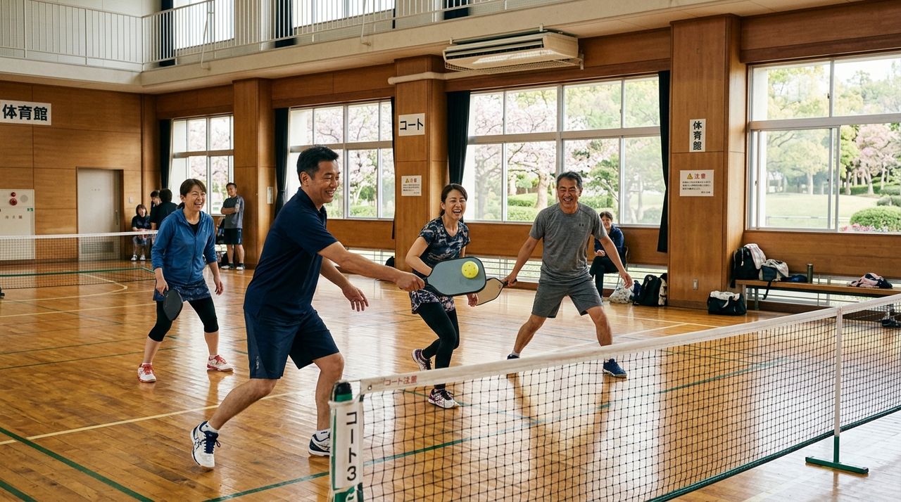笑顔でピックルボールを楽しむプレイヤー